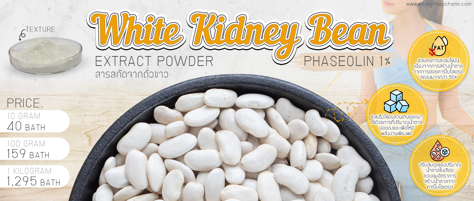 White Kidney Bean Extract (powder) : สารสกัดจากถั่วขาว(ผง)